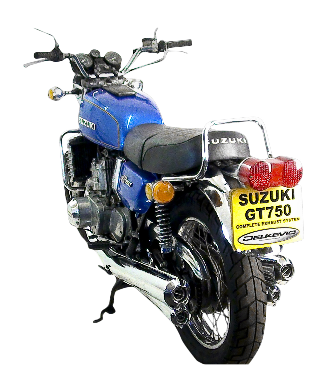 Suzuki GT750 1975-1977 Delkevic Full Chrome Exhaust System Restore